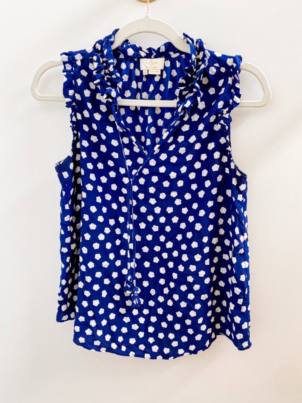 Kate Spade Blue and White Cloud Dot Tie Detail Sleeveless Blouse XS